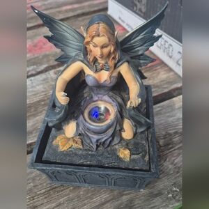Hand-Painted Fairy Ceramic Figurine in Purple and Black